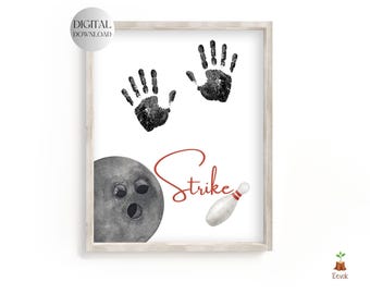 PRINTABLE Bowling Handprint Craft Fathers Day Footprint Kids Art Crafts DIY Sports Craft Father's Day Art Print Bowling Birthday Card
