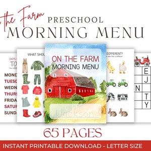 Preschool Morning Menu Printable, Homeschool Morning Menu Preschool Worksheets, Toddler Morning Menu Activities Kids Homeschool Printable