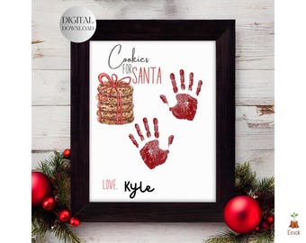 PRINTABLE Christmas Handprint Craft Xmas Footprint Art, Cookies for Santa Craft Christmas Handprint Card Crafts Daycare Homeschool Preschool