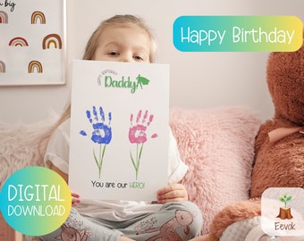Carte imprimable joyeux anniversaire papa, joyeux anniversaire papa Handprint Craft, cadeau de fille, Handprint Art, cadeau de fils, artisanat pour papa