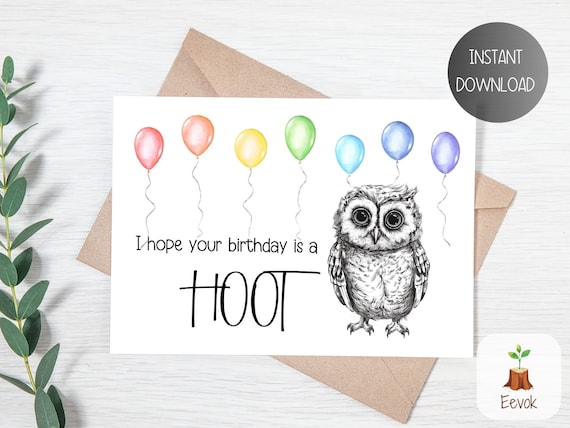 Printable Happy Birthday Card, Last Minute Card, Simple Birthday Card, Printable Cute Birthday Card, Animal Birthday Card, Owl Birthday Card
