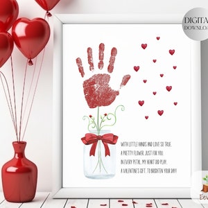 Valentinstag Blumen Handabdruck, Valentinstag Handabdruck, Baby Print, Handabdrücke Handwerk, Babysitter Wildblume, Valentinstag Karte