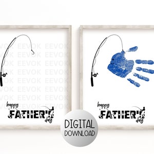 Printable Handprint Craft for Dad, Fathers Day Printable, Father&#39;s Day Fishing Gift, Printable Craft for Father&#39;s Day, Kids Handprint Gift