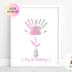 Personalisierter 1. Geburtstag Handabdruck, mein 1. Geburtstag druckbare Handabdruck Andenken, individuelles Geburtstagsgeschenk für Baby, druckbare Geburtstagskarte