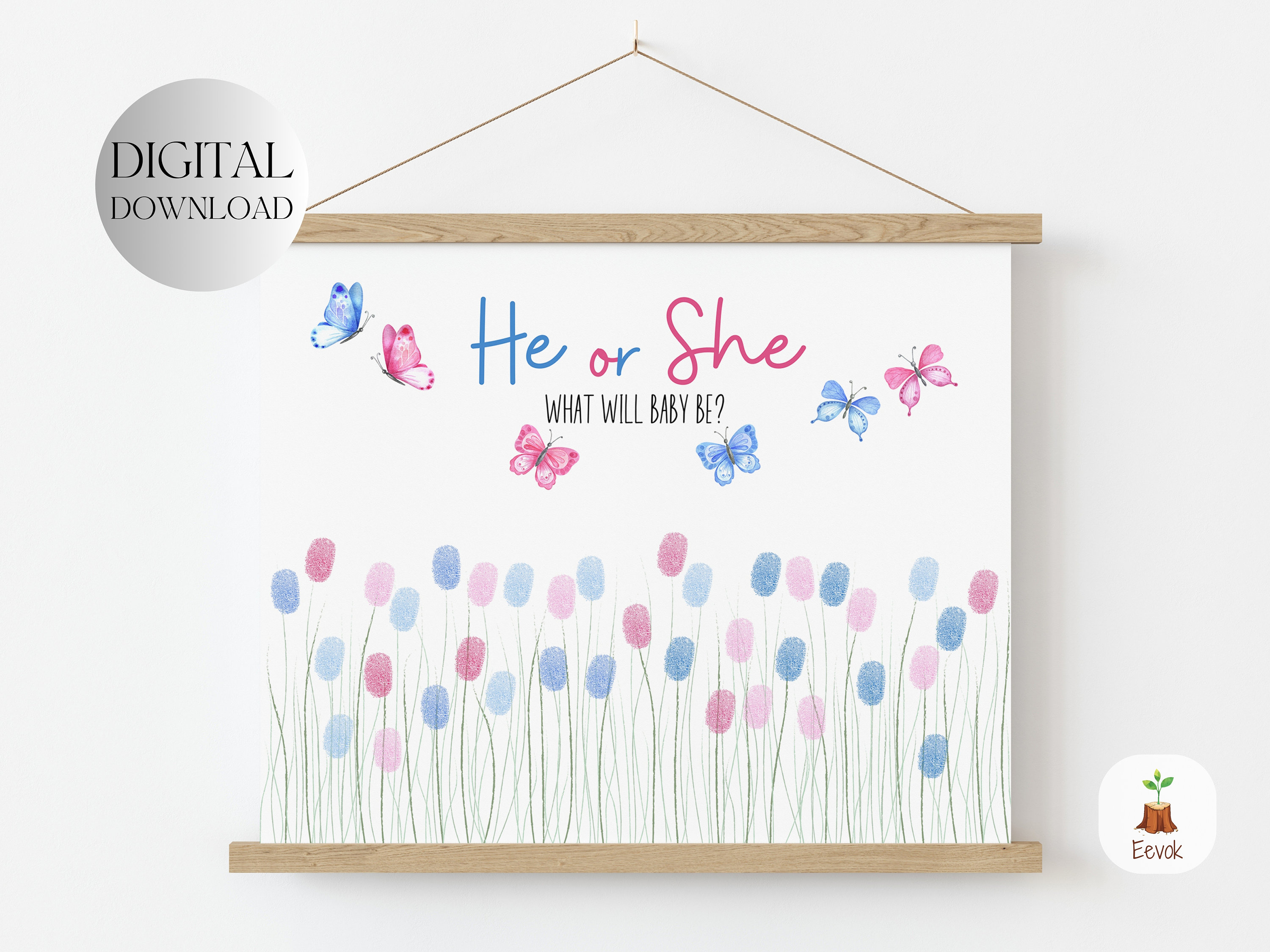 PRINTABLE He or She What Will Baby Be Sign, Baby Shower Guest book, Gender Reveal Party Activity, Fingerprint Thumbprint Guess Game Poster