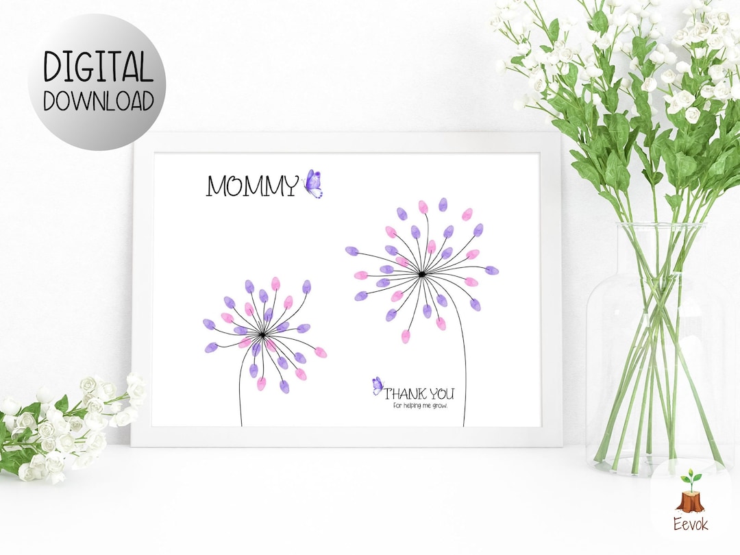 Printable Mothers Day Craft, Printable Mother's Day Art, Gift for Mother's Day, Fingerprint ...