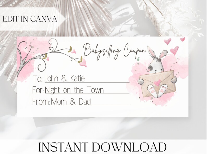 Printable Babysitting Coupon, Editable Gift Certificate, IOU Printable ...