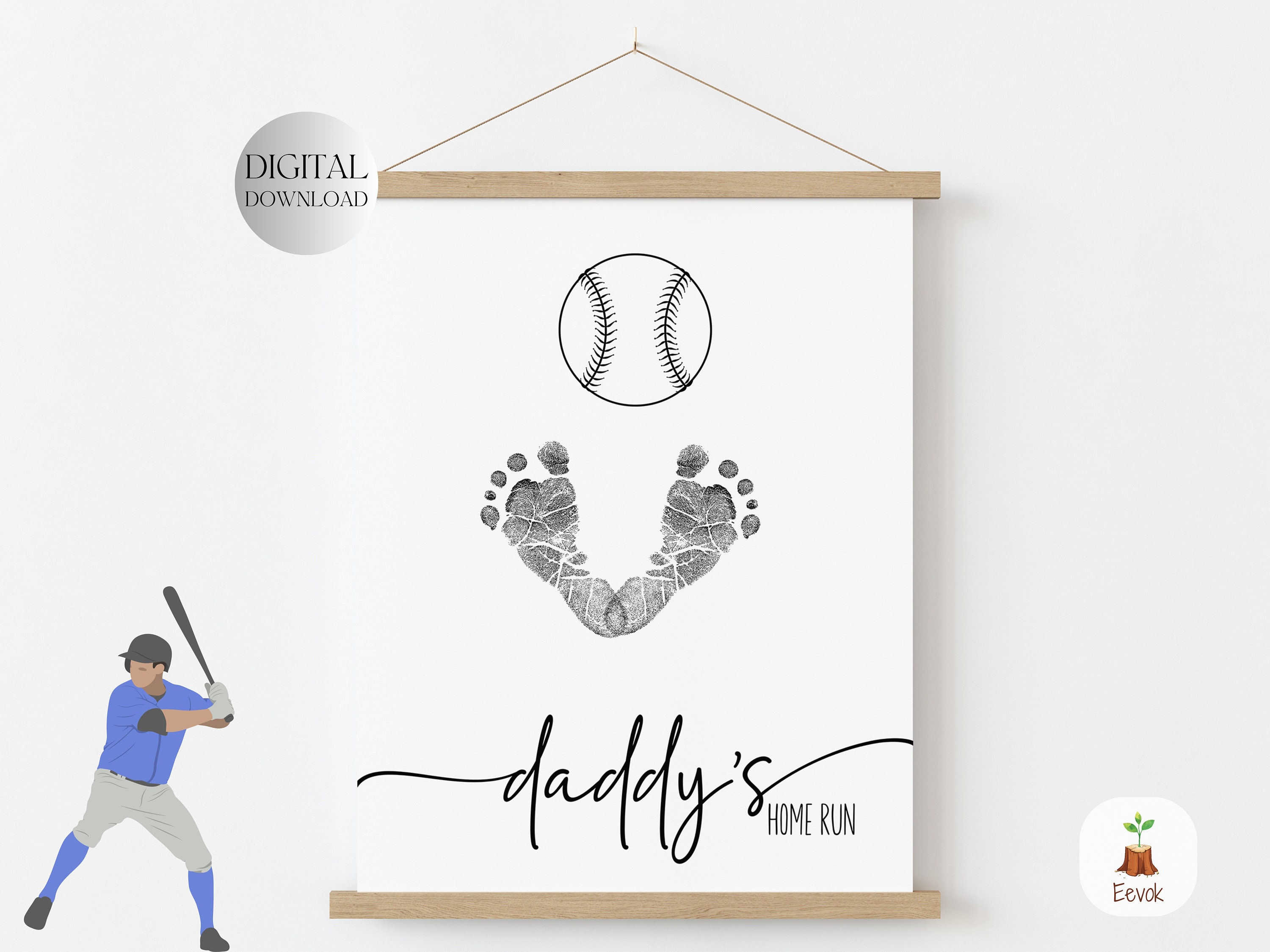 PRINTABLE Baseball Handprint Craft, Fathers Day Baseball Footprint,…