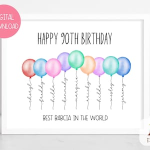 Cadeau imprimable du 90e anniversaire pour grand-mère, idée cadeau pour le 90e anniversaire de maman, cadeau d'anniversaire 90 ans, cadeau 90 anniversaire, cadeaux pour grand-mère