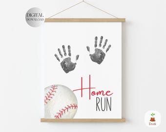 PRINTABLE Baseball Handprint Craft, Fathers Day Baseball Footprint, Kids Art Crafts DIY Sports Craft Father's Day Print Dad Handprint Art