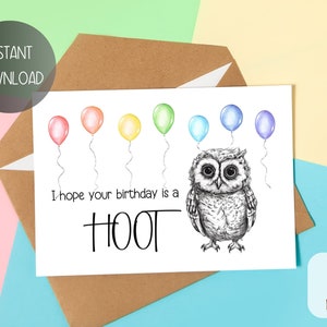 Printable Happy Birthday Card, Last Minute Card, Simple Birthday Card, Printable Cute Birthday Card, Animal Birthday Card, Owl Birthday Card image 3