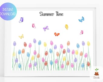 Manualidades de verano imprimibles para niños, manualidades para preescolar, actividades imprimibles de verano, actividades artesanales de guardería, recuerdos para niños pequeños, arte con huellas dactilares