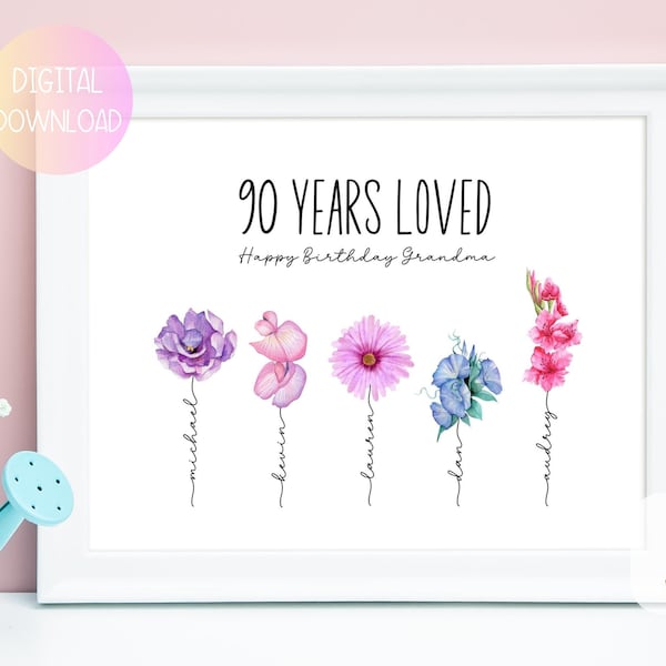 90th Birthday Gift for Grandma, Mom 90th Birthday Present Idea, 90 Year old Birthday Gift, 90 Birthday Gift, Gifts for Grandma, Birth Flower