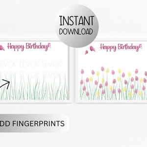 Alles Gute zum Geburtstag Fingerabdruck Kunst, druckbare Kinder Handwerk, druckbare Geburtstagskarte von Kindern, Geburtstagskarte für Oma, Geburtstags Handwerk