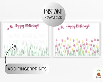 Alles Gute zum Geburtstag Fingerabdruck Kunst, druckbare Kinder Handwerk, druckbare Geburtstagskarte von Kindern, Geburtstagskarte für Oma, Geburtstags Handwerk