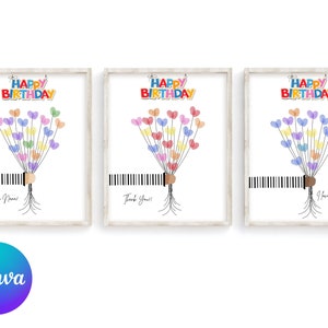 Druckbares Geburtstags-Fingerabdruck-Handwerk, personalisiertes Handwerk für Mama, DIY-Handwerk, druckbares Geschenk für Mama, druckbares Handwerk für Oma in Canva bearbeiten