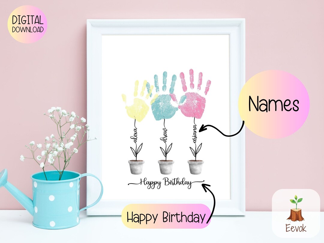 Printable Custom Birthday Card, Printable Birthday Card, Handprint Art ...
