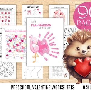 Paquete de actividades preescolares para el día de San Valentín para imprimir Hojas de trabajo de San Valentín Actividades preescolares Plan de estudios preescolar Huella de mano de San Valentín