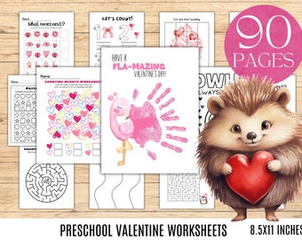 PRINTABLE Valentine's Day Preschool Activity Bundle Valentines Worksheets Preschool Activities Preschool Curriculum Valentine Handprint