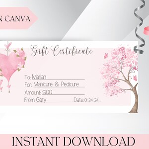 Valentines Gift Certificate Voucher Template Editable Love Coupon, Personalized Voucher Printable Valentine&#39;s Gift Certificate Edit in Canva