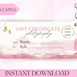 Printable Photography Gift Certificate Ticket Template Gift Card Coupon Voucher Surprise Gift Reveal Downloadable Ticket Babysitting Voucher