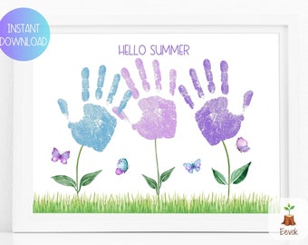Manualidades de verano imprimibles para niños, manualidades para preescolar, actividades imprimibles de verano, actividades artesanales de guardería, recuerdos para niños pequeños, arte con huellas dactilares