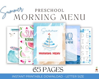 Preschool Summer Busy Book Printable Toddler Learning Binder Quiet Book Toddler Montessori Learning Homeschool Summer Morning Menu Workbook