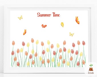Manualidades de verano imprimibles para niños, manualidades para preescolar, actividades imprimibles de verano, actividades artesanales de guardería, recuerdos para niños pequeños, arte con huellas dactilares