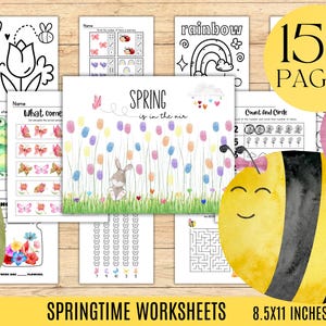 Hojas de trabajo imprimibles para preescolares Recursos de primavera Actividades de primavera Carpeta de aprendizaje educativo de primavera Hoja de trabajo de manualidades con huellas de flores