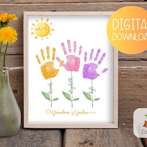 Großeltern Tag Handabdruck Handwerk Personalisierte Karte, druckbares Geschenk für Oma, Omas Garten Andenken Kunst, Geschenk für Großeltern Tag