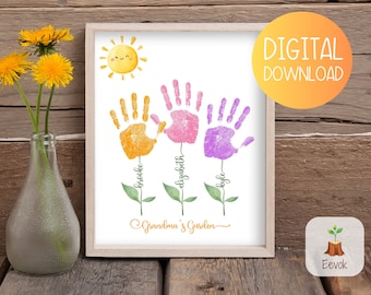 Grandparents Day Handprint Craft Personalized Card, Printable Gift for Grandma, Grandma's Garden Keepsake Art, Gift for Grandparents Day