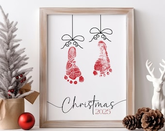 Printable Christmas Footprint Art, DIY Footprint Craft, Baby&#39;s First Christmas, Baby 1st Christmas Gift Keepsake DIY New Born Foot Print