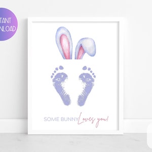 Printable Easter Handprint Craft, DIY Easter Art, Toddler Activity, Baby&#39;s First Easter Footprint Keepsake, Preschool Easter Printable Craft