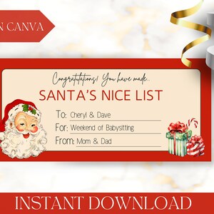 Chèque-cadeau de Noël vintage imprimable Modèle de billet Carte-cadeau Coupon Bon cadeau surprise Révéler un billet téléchargeable Père Noël rétro
