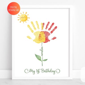 Mijn eerste verjaardag handafdruk Keepsake Craft afdrukbare handafdruk Craft voor baby gepersonaliseerde 1e verjaardag cadeau idee aangepaste baby handafdruk cadeau
