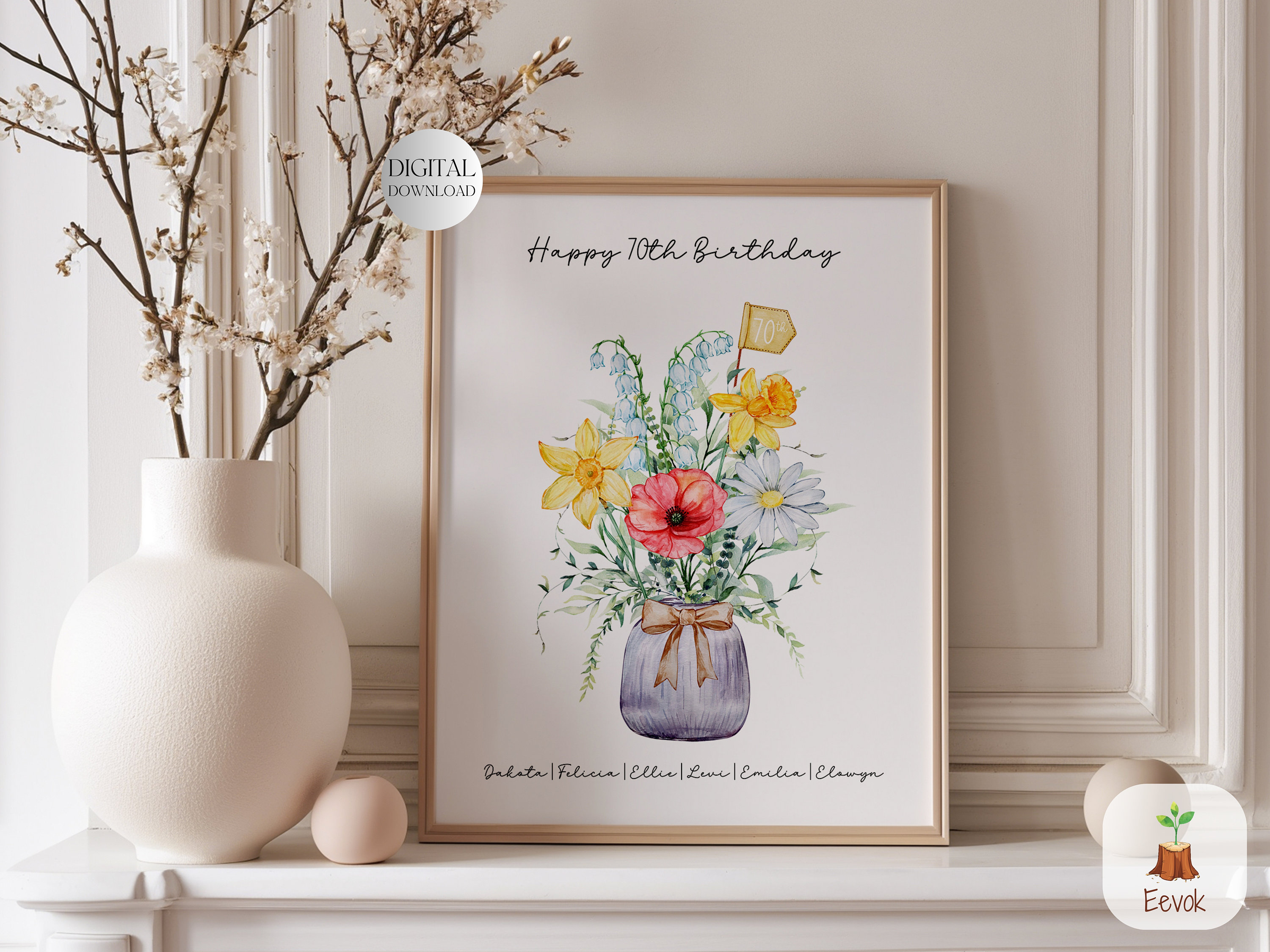 Carte D'Anniversaire 58E Pour Femme Bouquet Fleurs Tulipes Aquarelle
