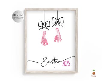 Printable Easter Footprint Art, DIY Easter Handprint Craft Grandma Gift Handprint Easter Gift DIY New Born Foot Print 1st Easter Keepsake