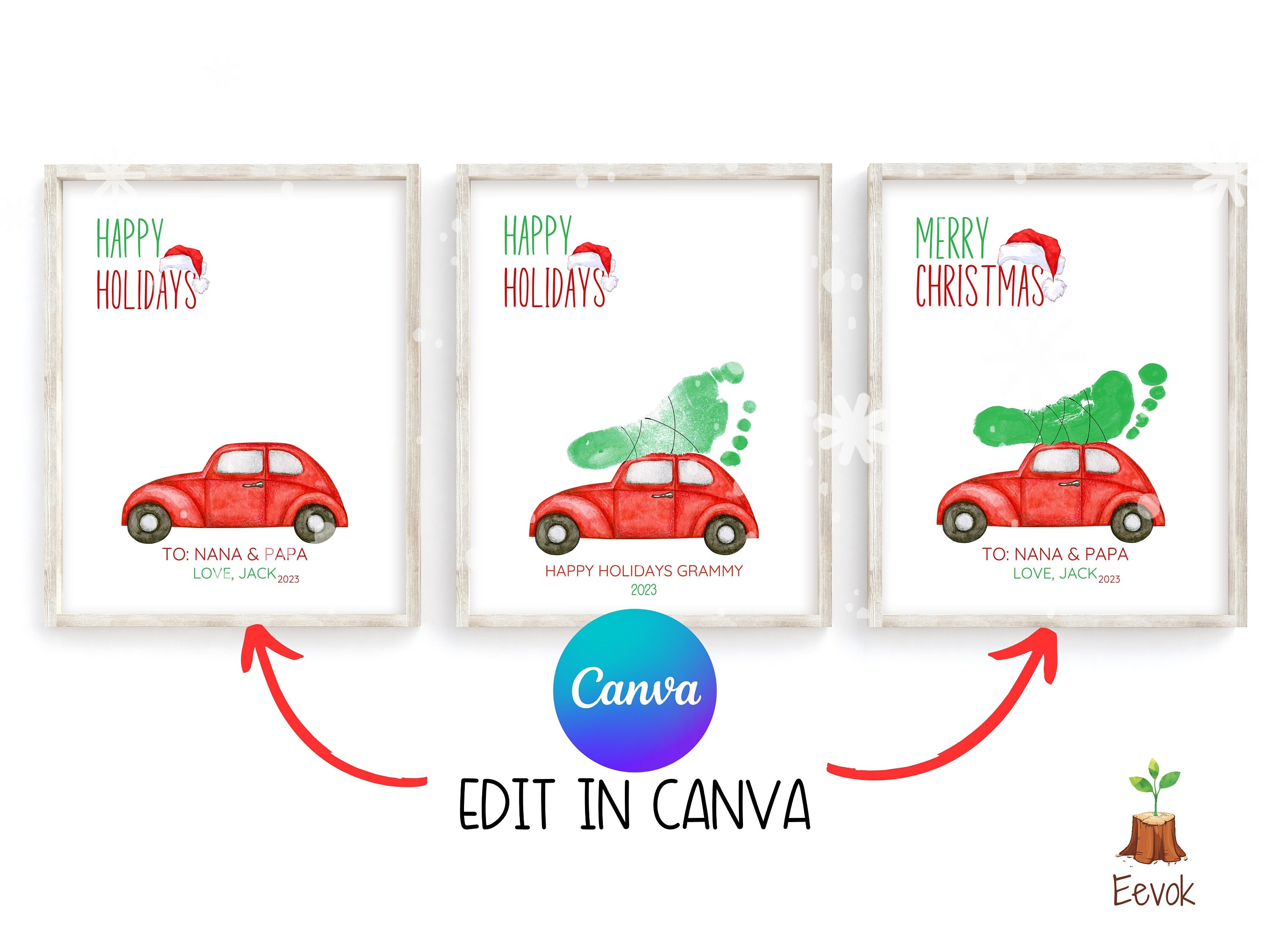 Printable Christmas Craft My First Christmas Gift Idea, Newborn Christmas Baby's First Xmas, DIY Footprint Art, Edit in Canva Baby Christmas
