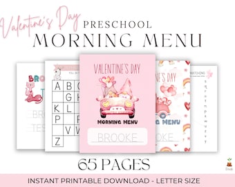 Menú matutino para preescolar imprimible, hojas de trabajo para el menú matutino de educación en el hogar para preescolar, paquete de actividades de San Valentín, actividades de San Valentín, libro de actividades