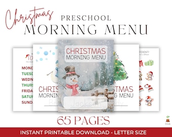 Preschool Morning Menu Printable, Homeschool Morning Menu Preschool Worksheets, Christmas  Morning Menu Activities Kids Homeschool Printable