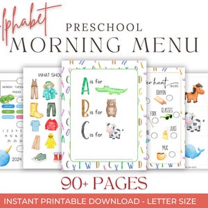 Preschool Alphabet Busy Book Printable Toddler Learning Binder Quiet Book Toddler Montessori Learning Homeschool ABC&#39;s Morning Menu Workbook