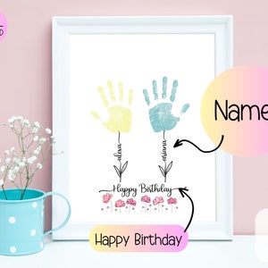 Cartão de aniversário personalizado, cartão de aniversário imprimível para a vovó, lembrança de arte impressa à mão dos netos, artesanato impresso à mão, aniversário personalizado