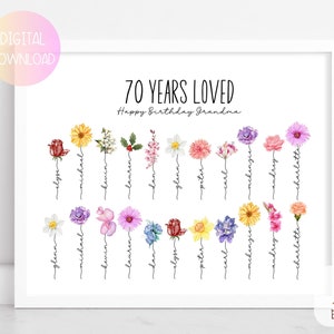 70th Birthday Gift for Grandma, Mom 70th Birthday Present Idea, 70 Year old Birthday Gift, 70 Birthday Gift, Gifts for Grandma, Birth Flower image 10