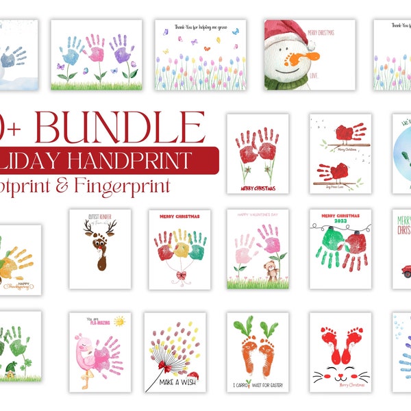 Holidays Handprint Craft for Kids Baby Toddler, Memory Keepsake, DIY Card, Seasons Handprint Footprint Crafts, Halloween Thanksgiving Easter