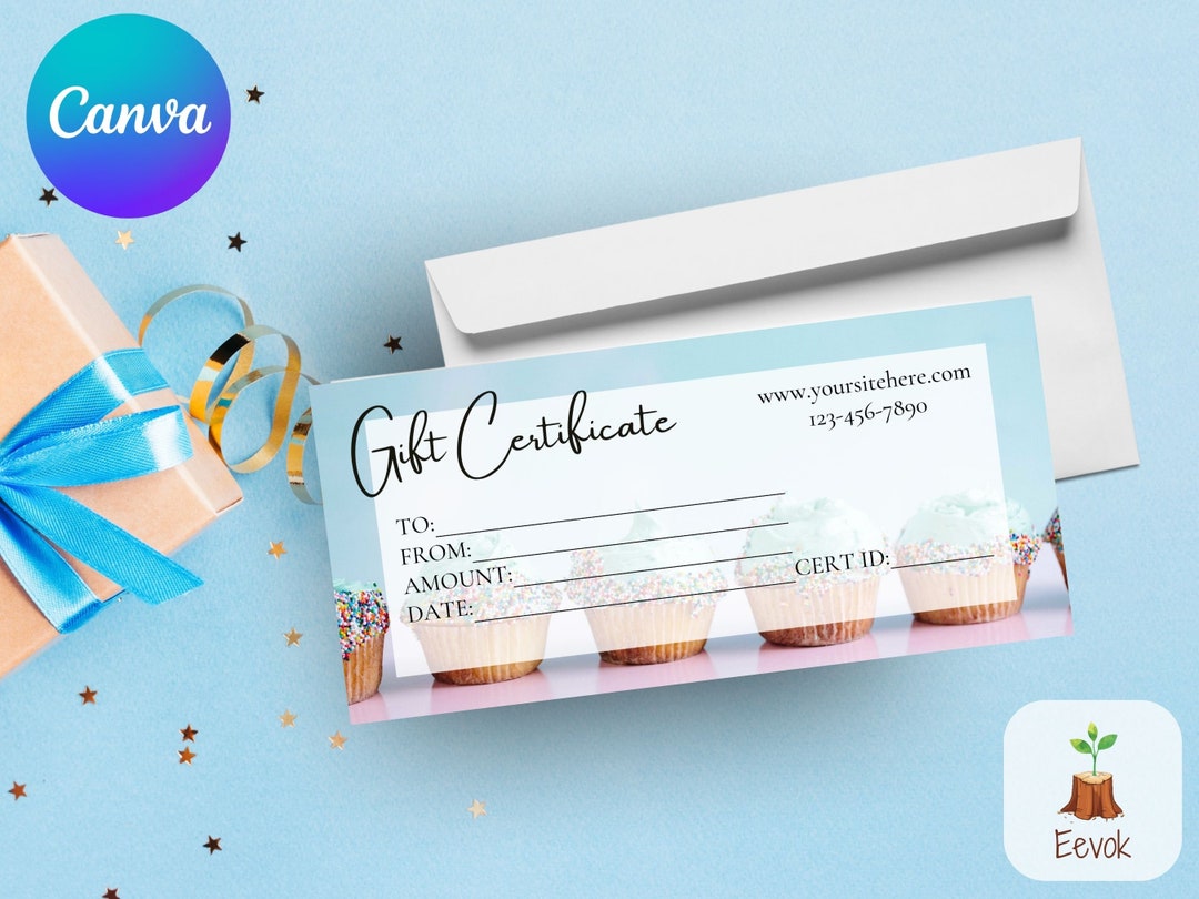 Gift Voucher Template for Bakery Printable Canva Editable Gift