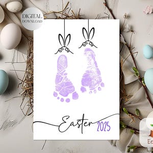 Arte imprimible con huellas de manos de Pascua, manualidad con huellas de manos de Pascua para hacer tú mismo, regalo de Pascua con huellas de manos de abuela, recuerdo de Pascua para recién nacidos