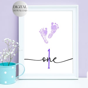 Geburtstags-Meilenstein des Babys, Babys erstes Jahr, Handabdruck-Andenken, Fußabdruck-Kunst, Fußabdruck-Handwerk, Mädchen-Geburtstag, Drehen Eins