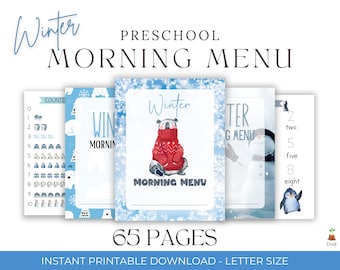 Preschool Winter Busy Book Printable Toddler Learning Binder Quiet Book Toddler Montessori Learning Homeschool Winter Morning Menu Workbook