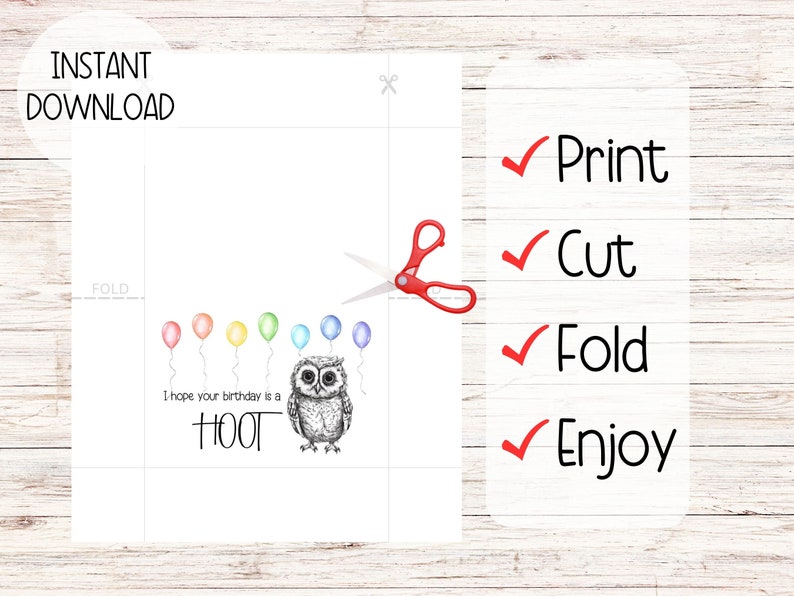 Printable Happy Birthday Card, Last Minute Card, Simple Birthday Card, Printable Cute Birthday Card, Animal Birthday Card, Owl Birthday Card image 4
