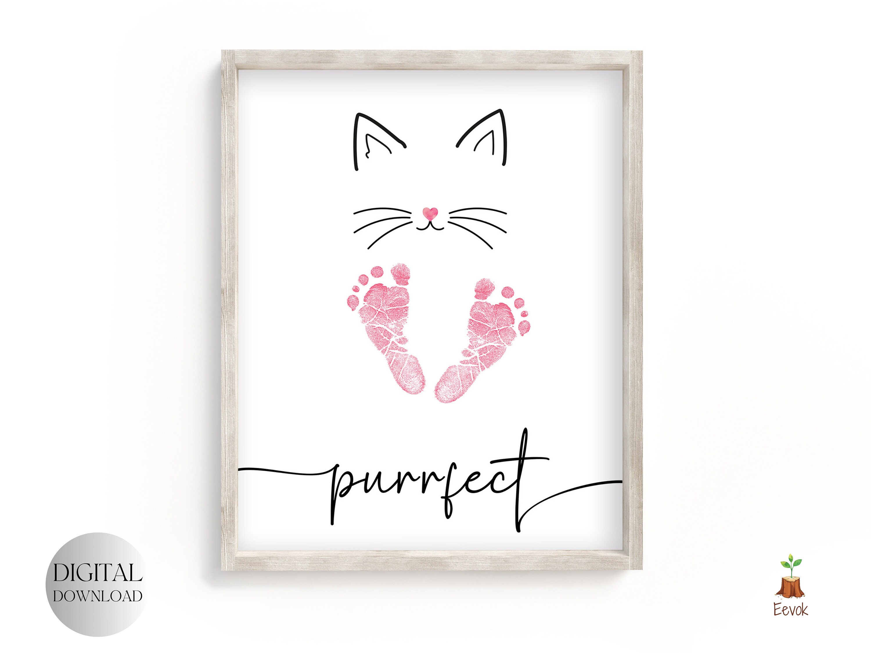Printable Cat Birthday Card, Cute Cat Card, Baby's Footprint Art ...